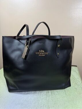 Coach Black Pebbled Leather Men’s Tote with Gold Logo